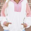 Women's Oversized White Colorblock Patchwork Sherpa Hoodie with Half Zip - Image 8