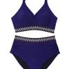 Plus Size Navy Blue Embroidered Trim Wrap Tie Knot High Waisted Bikini - Image 34