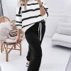 Women's Black Stripe Drop Shoulder Pullover and Jogger Pants Set - Stylish Two-Piece Outfit - Image 6