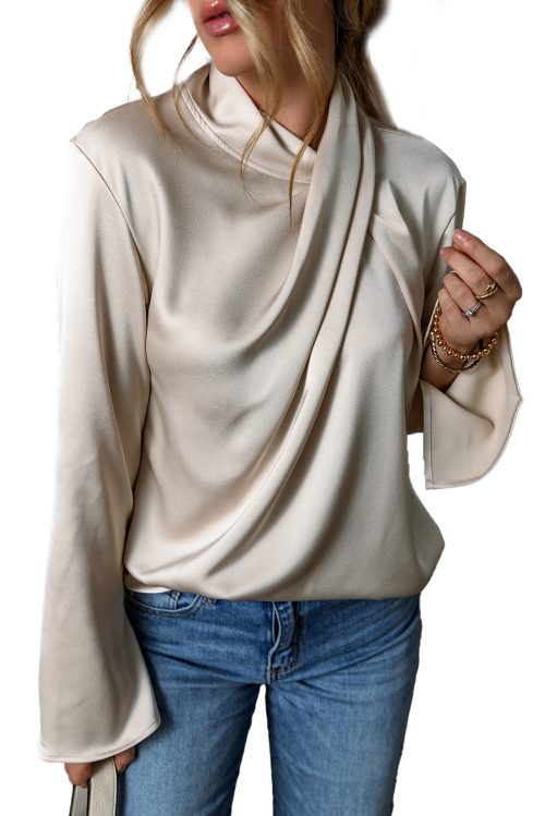 Women's Jet Stream Satin Cross Front Slit Back Blouse