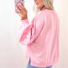 Women's Light Pink Oversized Pullover Sweatshirt with Embroidered Bow and Lantern Sleeves - Image 2