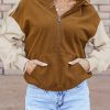 Women's Stylish Chestnut Color Block Half Zip Hoodie - Image 9