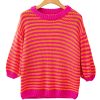 Chic Women's Rose Stripe 3/4 Puff Sleeve Drop Shoulder Sweater - Image 11