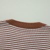 Women's Brown Stripe Geometric Textured Drop Shoulder Sweater - Image 7