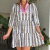 Women's Black Contrast Floral V Neck Printed Bracelet Sleeve Mini Dress - Image 8