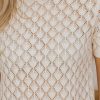 Elegant Women's Beige Hollow Out Crochet O Neck Short Sleeve Sweater Tee - Image 9