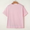 Stylish Women's Pink Color Block Patchwork Crewneck T-Shirt - Image 16