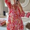 Women's Red Floral Print High Waist V Neck Babydoll Mini Dress - Playful & Elegant - Image 6