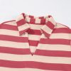 Women's Pink Stripe Collared V Neck Long Sleeve Casual Dress with Pockets - Image 9