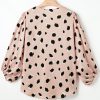 Women's Khaki Classic V Neck Leopard Print Long Sleeve Blouse - Image 7