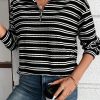 Women's Black Stripe Textured Quarter Zip Long Sleeve Top - Image 6