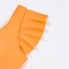 Women's Vitality Orange Color Block Ruffled Backless One Piece Swimsuit - Image 11