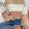 Women's Dusty Pink Color Block Lantern Sleeve Drop Shoulder Sweater - Image 4