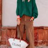 Women’s Blackish Green Colorblock Striped Trim Drop Shoulder Sweater - Casual Chic for Fall - Image 3