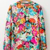 Women's Multicolour Floral Print Bubble Sleeve Ruffled V Neck Blouse - Image 7