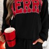 Women's Black Corded MERRY Graphic Long Sleeve Top and High Waist Shorts Set - Image 3