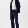 Women's Navy Blue Solid Color Drawstring Waist Casual Straight Pants - Image 6