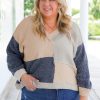 Ashleigh Blue Plus Size Textured Colorblock Patchwork V Neck Long Sleeve Top - Image 6