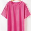 Plus Size Coral Solid Color Drop Shoulder T-Shirt for Women - Image 7