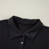 Plus Size Black Ribbed Knit Buttoned Collared Roll Tab Sleeve Mini Dress - Image 8