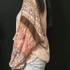 Women's Boho Chic Parchment Contrast Floral Patchwork Puff Sleeve Top - Image 3