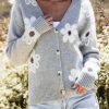 Women's Light Grey Floral Print V Neck Knitted Button Up Cardigan - Image 6