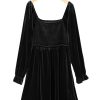 Plus Size Black Velvet Flounce Sleeve Shirred Bodice Babydoll Dress - Image 18