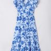 Women's Sky Blue Floral Print Tiered Frilled Trim Flutter Sleeve Maxi Dress - Image 7