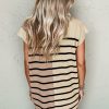 Women's Khaki Stripe Color Block Quarter Zip Collar Short Sleeve Sweater Dress - Image 2