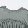 Women's Mist Green Frilled Gathered Seam Round Neck T-Shirt Dress with Pockets - Image 17