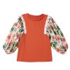 Women's Desert Gold Floral Puff Sleeve Blouse - Elegant Patchwork Design - Image 6