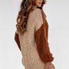 Women's Khaki Colorblock Patchwork Sweater - Textured Knit Design for Winter - Image 8