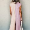 Chic Women's Parchment Color Block Corded Knit Super Wide Leg Jumpsuit - Image 2