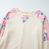 Plus Size Floral Patchwork Ribbed Puff Sleeve Top - Apricot - Image 11