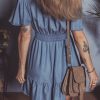 Women’s Ashleigh Blue Ruffled V Neck Smocked High Waist Denim Mini Dress - Image 2