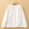 Elegant White Eyelet Embroidered Puff Sleeve V Neck Blouse for Women - Image 9