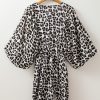 Women's Black Leopard Print Elasticated V Neck 3/4 Puff Sleeve Mini Dress - Image 7