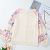 Plus Size Floral Patchwork Ribbed Puff Sleeve Top - Apricot - Image 7