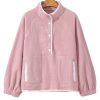 Women's Fuchsia Plush Sweatshirt with Stand Neck, Half Button, and Zipped Pockets - Image 6