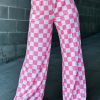 Women's 2-Tone Checked Print High Waist Wide Leg Pants - Image 3