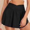 Women's Black Solid Pocketed Crossover High Waist Swim Skort - Image 2