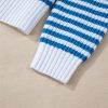 Women's Sky Blue Stripe Zip-Up Collar Drop Shoulder Sweater - Image 11