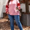 Plus Size Rose Striped Patchwork Side Split Collared Sweatshirt - Image 4