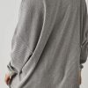 Women's Gray Waffle Knit Thermal Pullover Oversized Sweatshirt - Image 4