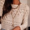 Women's White Geometric Lace Buttoned Long Sleeve Blouse - Image 5