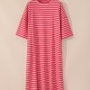 Strawberry Pink Striped Semi-Fitted Shift T-Shirt Dress with 3/4 Sleeves - Image 5