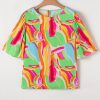 Women's Multicolour Abstract Print Pleated Half Sleeve Blouse with Keyhole Back - Image 13