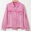 Women's Pink Lace Patchwork Distressed Denim Jacket - Image 5