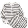 Women's Black and White Stripes Printed Half Button Long Sleeve Top and Shorts Set - Image 16