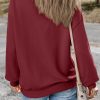 Women's Burgundy Plain Drop Shoulder Crewneck Pullover Sweatshirt - Cozy Casual Style - Image 3